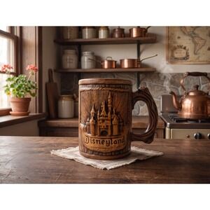 Vintage Disneyland Sleeping Beauty Castle Faux Wood Grain Ceramic Souvenir Mug
